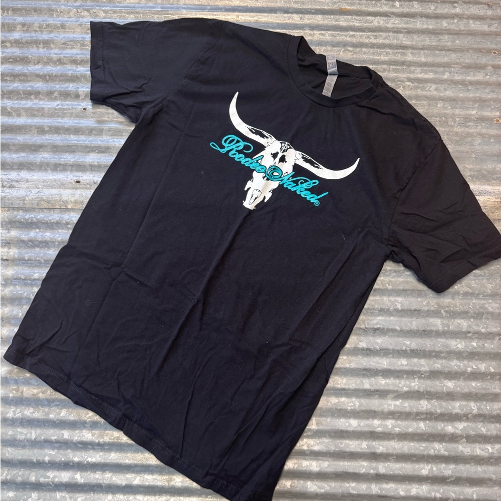 Black Graphic T-Shirt with Bull Skull Design